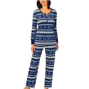 Nautica Women’s Fleece 2 Piece Winter Snowflake Pajama Set Blue/White Size M